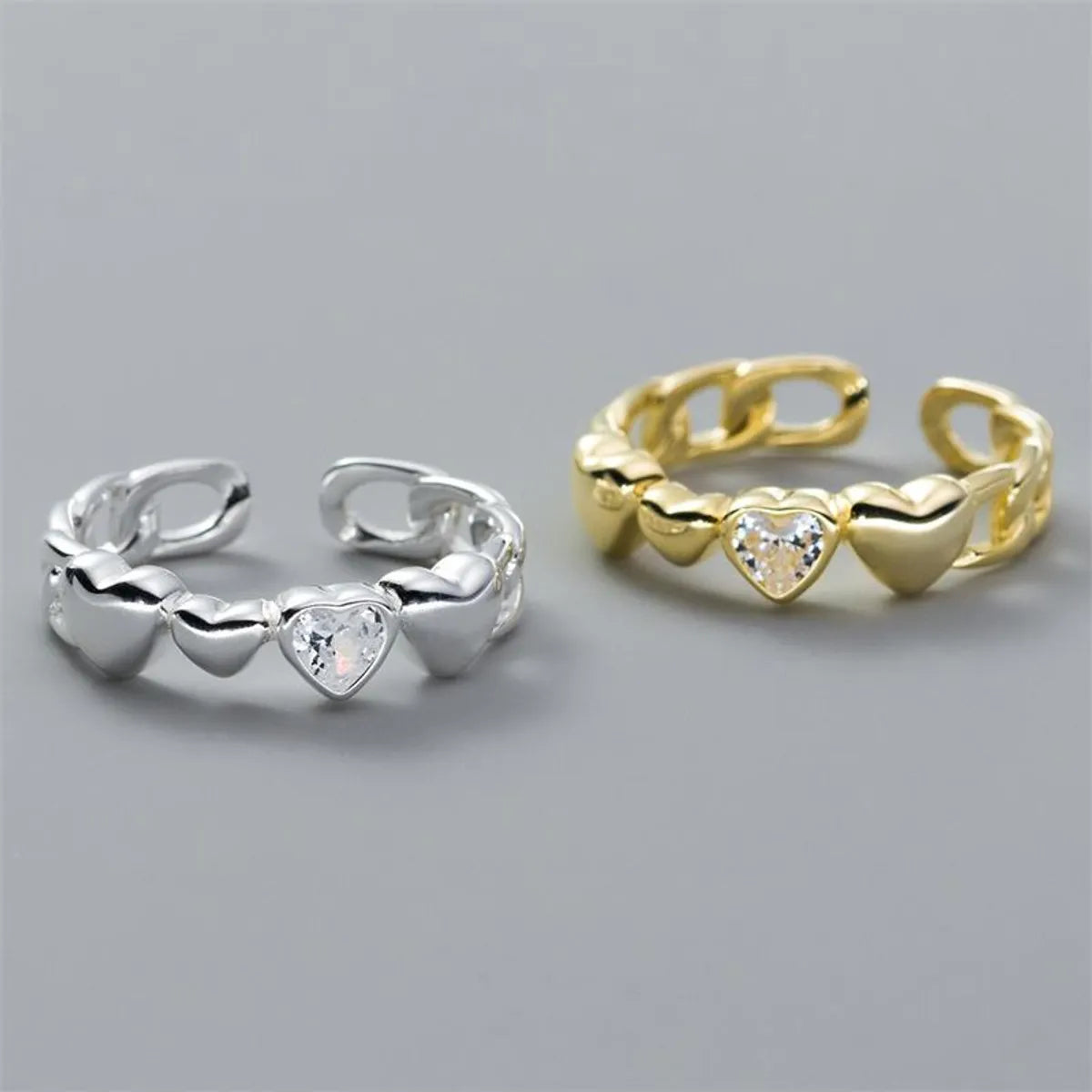 Stackable diamond ring for women-Sweet Heart Shape Copper Plating Silver Plated Rings