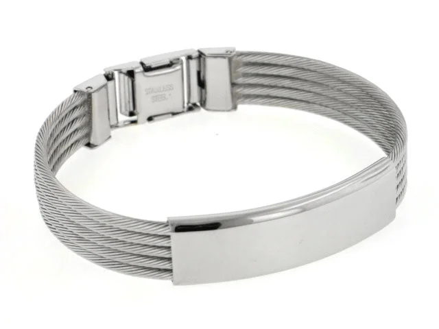 Statement bracelet for women-Stainless Steel Engraveable Wire Cable Bangle Bracelet