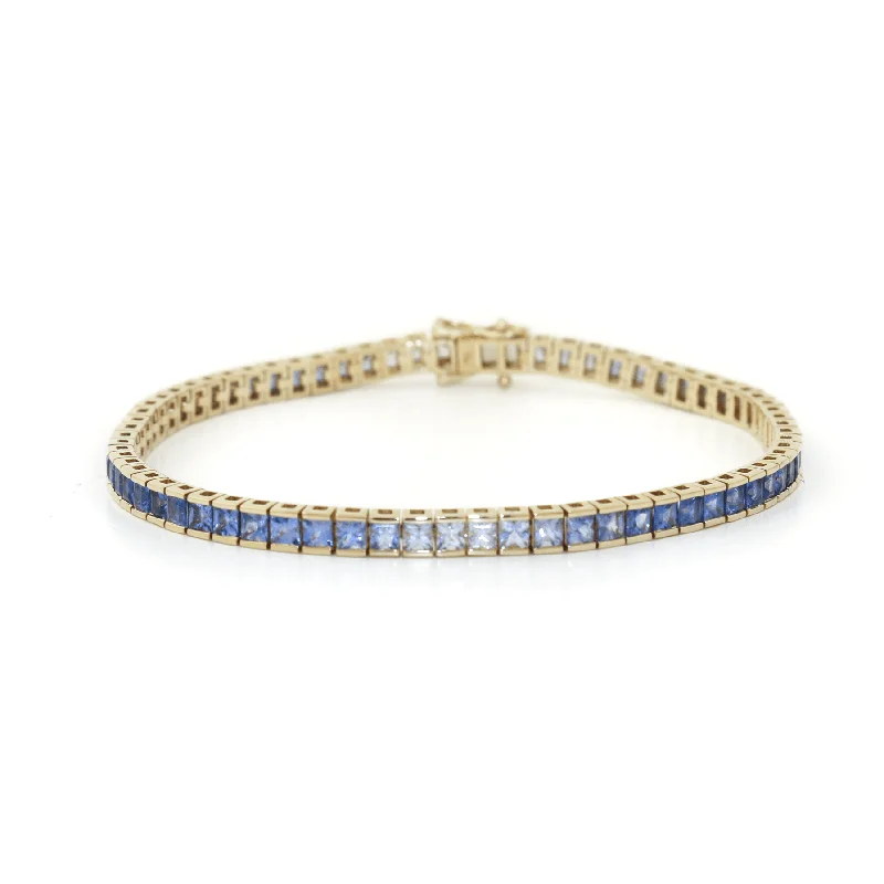 Wedding bracelet for women-14k Gold x 4mm Ombré Gradient Royal Blue Sapphire Tennis Bracelet