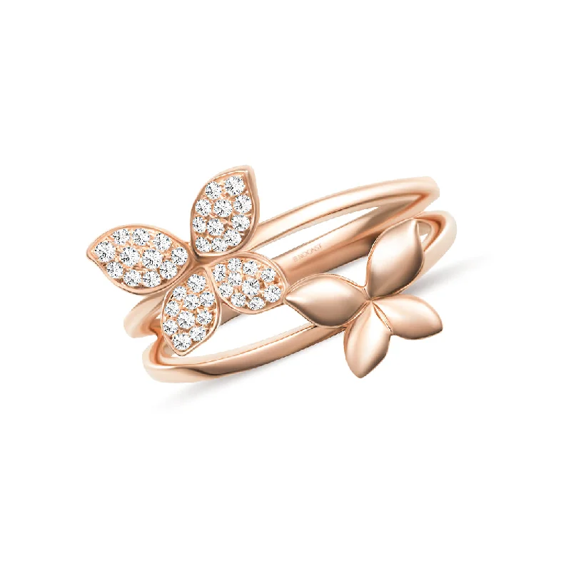 Vintage ring for women-DOUBLE BUTTERFLY DIAMOND RING