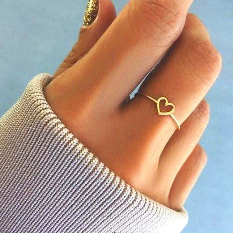 Vintage ring for women-Sweet Heart Shape Stainless Steel Hollow Out Rings