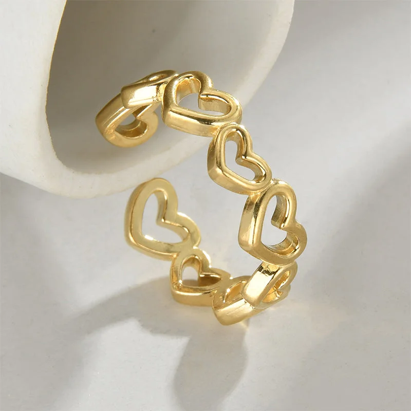 Art deco ring for women-Elegant Simple Style Heart Shape Stainless Steel Plating 14k Gold Plated Open Rings