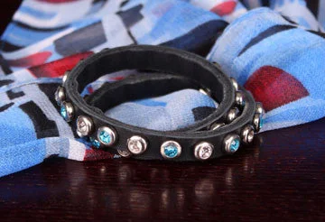 Birthstone bracelet for women-Rhinestone Encrusted Leather Bracelet