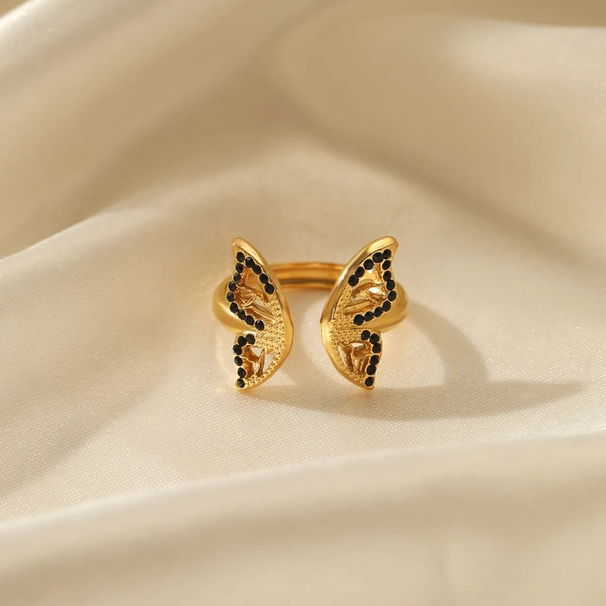 Gold ring for women-Fashion Butterfly Stainless Steel Plating Rhinestones Open Ring 1 Piece