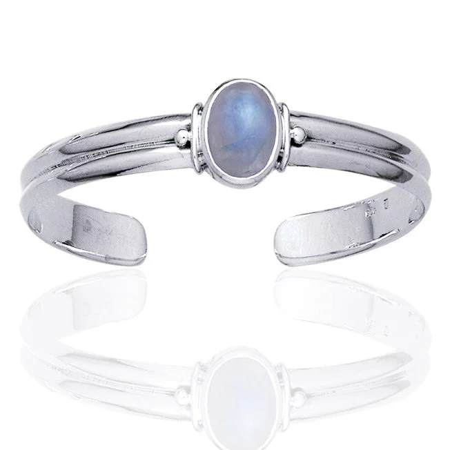 Pink bracelet for women-Adjustable Sterling Silver Cuff Bracelet with a Rainbow Moonstone Center Gem