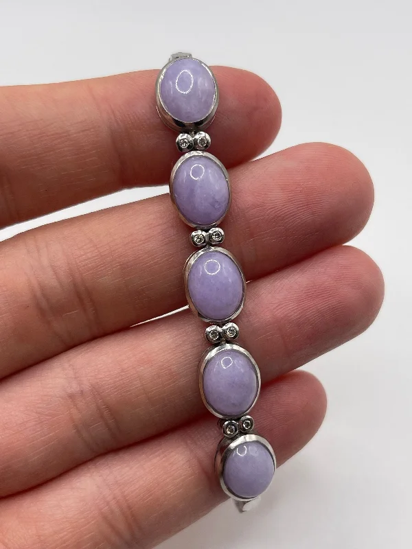 Adjustable bracelet set for women-14ct white gold lavender jade and diamond bracelet