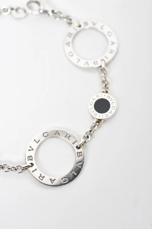 Engraved bracelet for women-Bvlgari 18K White Gold 5 Signature Onyx Bracelet