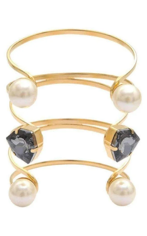 Fashionable bangle bracelet for women-Gold Swarovski Crystal Pearl Cuff Bracelet