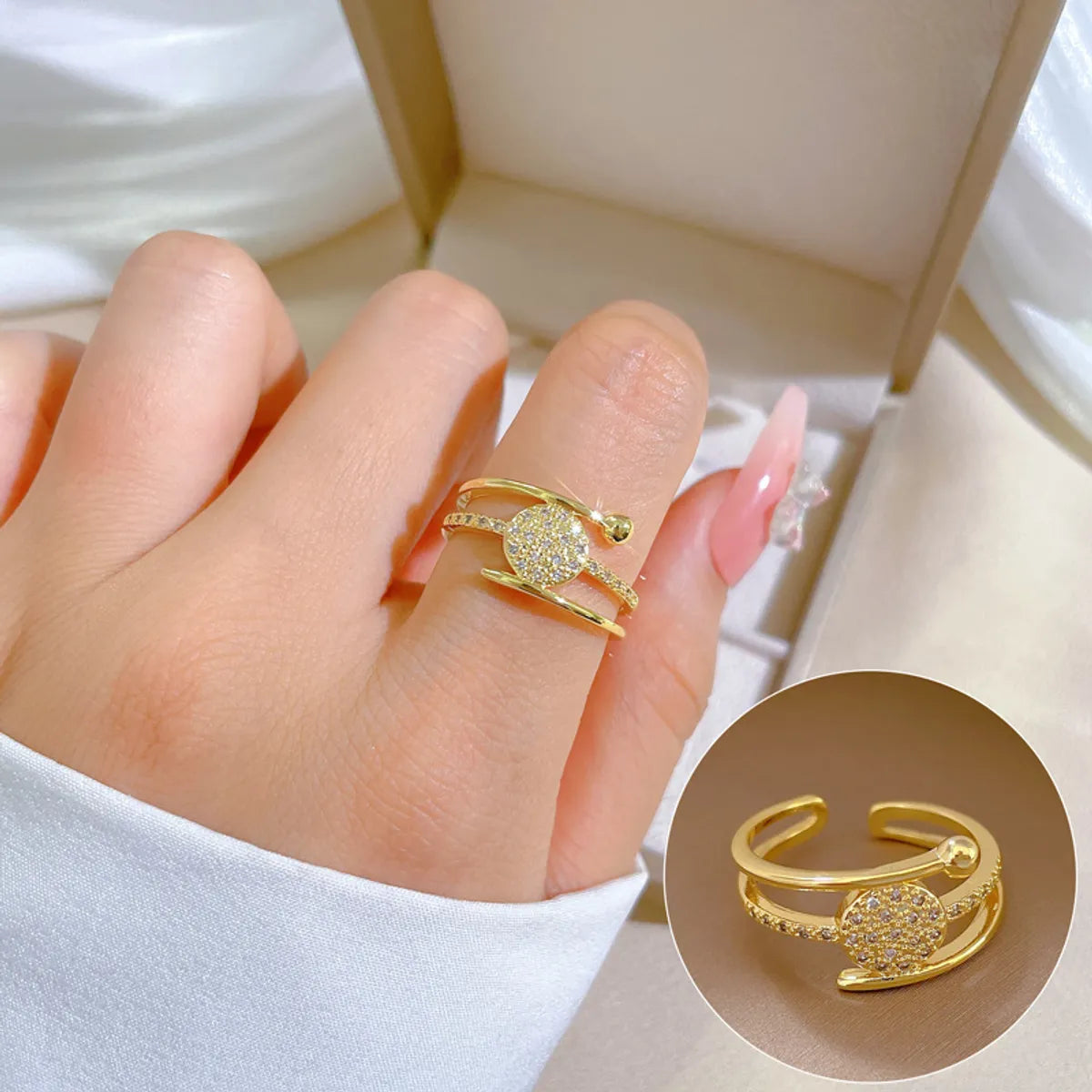 Wedding ring with diamonds for women-Simple Style Classic Style Commute Round Solid Color Brass Gold Plated Artificial Gemstones Open Rings In Bulk