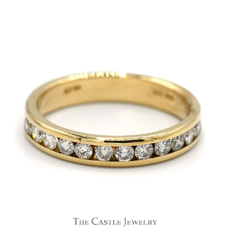 Birthstone ring for women-1/2cttw Round Channel Set Diamond Wedding Band in 14k Yellow Gold - Size 7.5