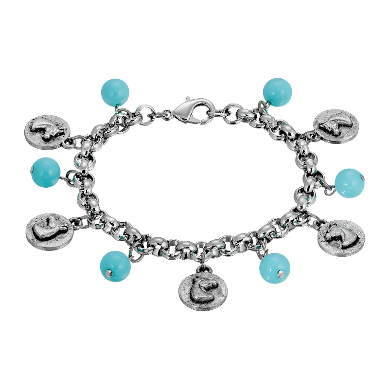 Silver bracelet for women-1928 Jewelry® Silver Tone Turquoise Horse Charm Bracelet