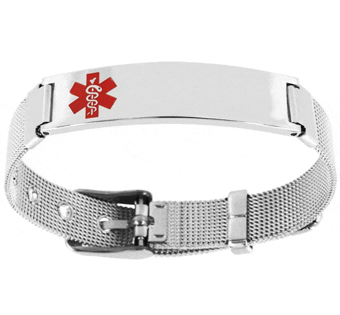 Leather bracelet for women-Adjustable Mesh Medic Alert Bracelet