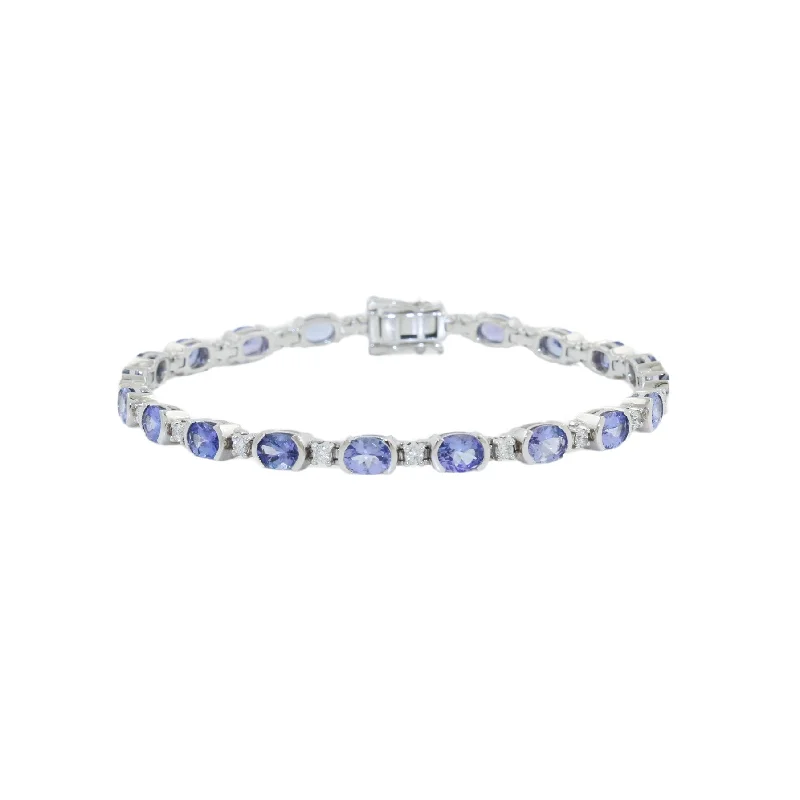 Adjustable bracelet set for women-14k White Gold x 4mm Tanzanite & Diamond Tennis Bracelet