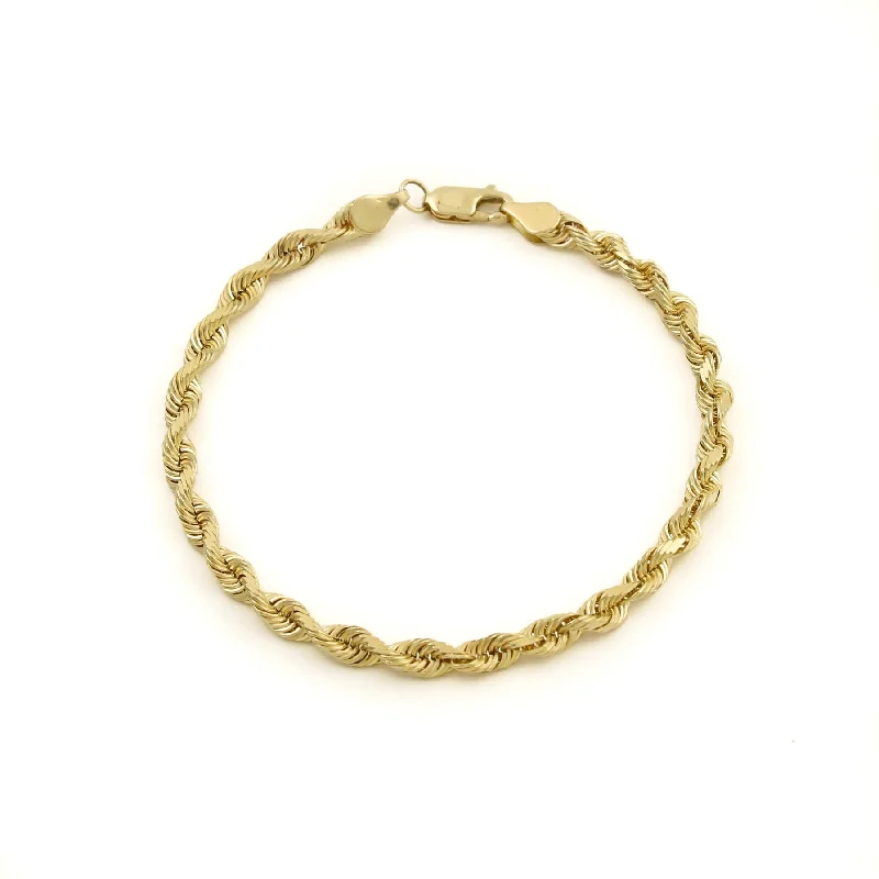 Pearl bangle for women-Diamond-Cut 14k Gold x Rope Braid Chain Bracelet