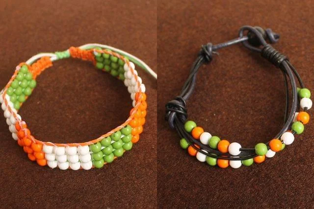 Elegant gold charm bracelet for women-Adjustable Independence/Republic Day Indian Flag Tri-Colour Bracelets 2 Pcs Combo