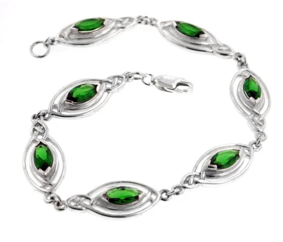 Charm bracelet for women-Sterling Silver Green Glass Celtic Knot 7.5" Bracelet