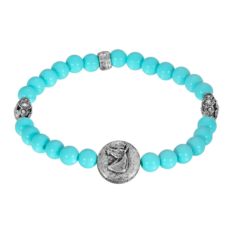 Elegant gold charm bracelet for women-1928 Jewelry® Pewter Turquoise Color Beaded Horse Stretch Bracelet