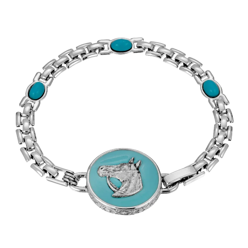 Gold bracelet for women-1928 Jewelry® Silver Tone Turquoise  Enamel Horse Head Bracelet