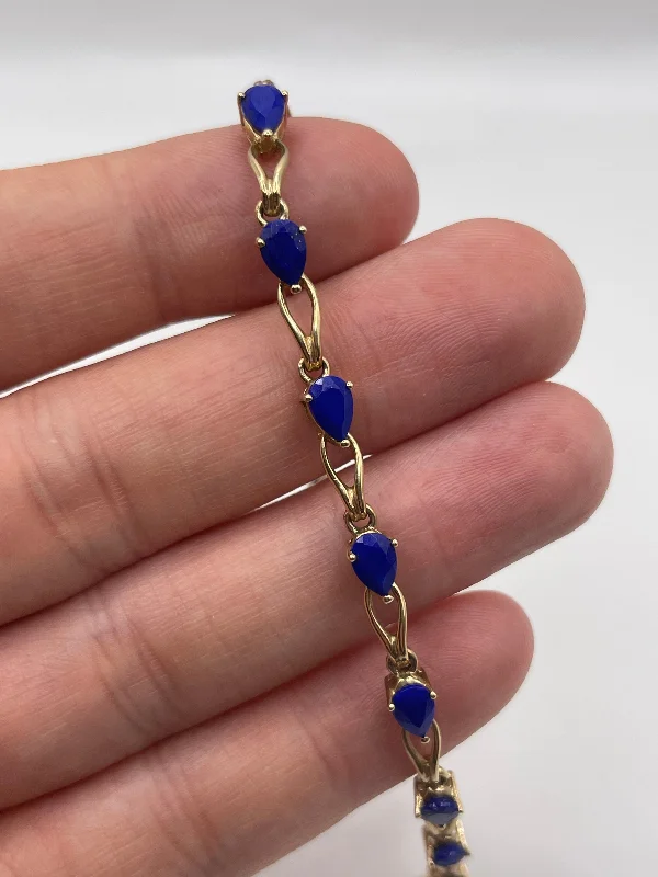 Stackable gold bracelet for women-9ct gold lapis lazuli bracelet