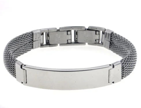 Pearl bangle for women-316L Stainless Steel Mesh Chain and Flat Plate Center Bangle Bracelet