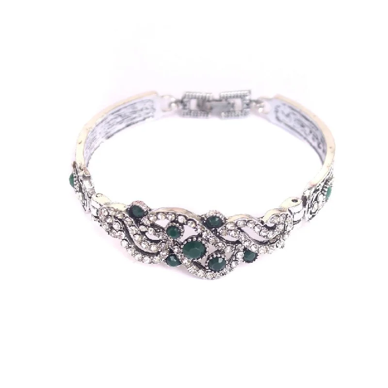 Diamond bangle for women-German Silver Tready Stone Bracelet Green