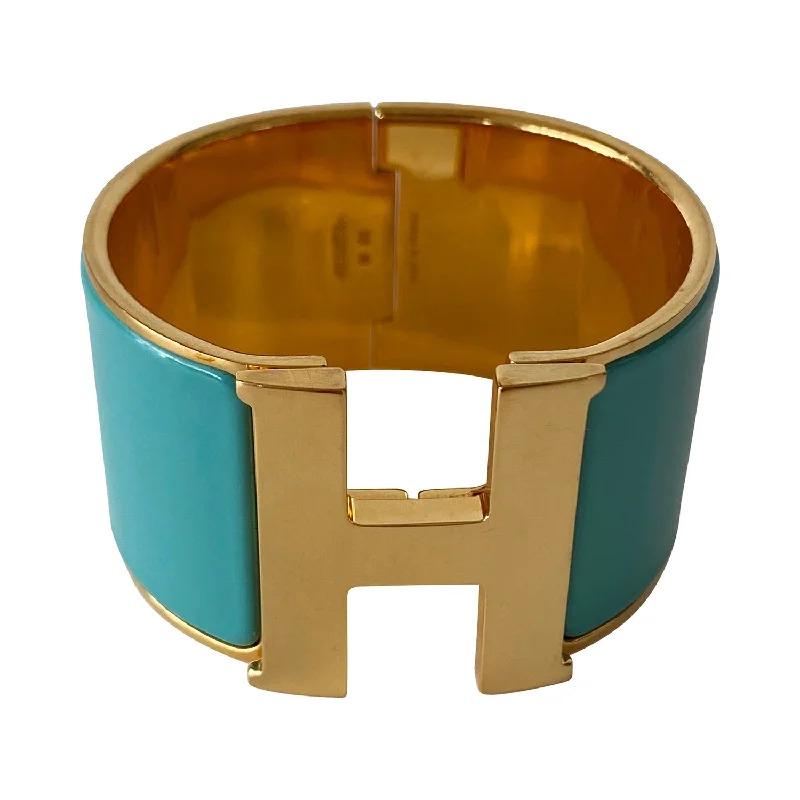 Gold plated bracelet for women-Hermès Extra Wide Clic H Bracelet