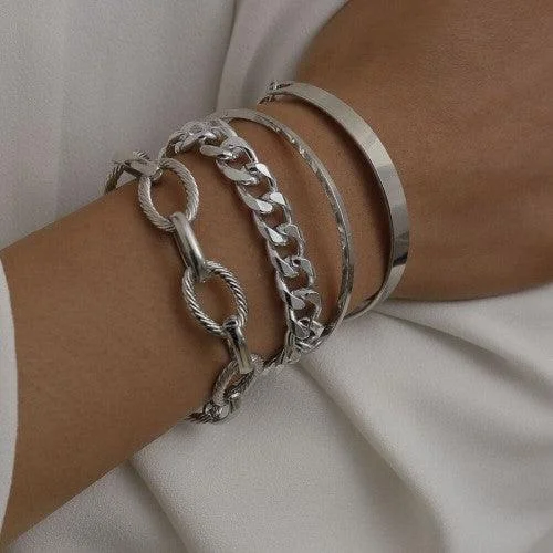 Colorful bracelet for women-Silver Plated Chain Bracelet Combo