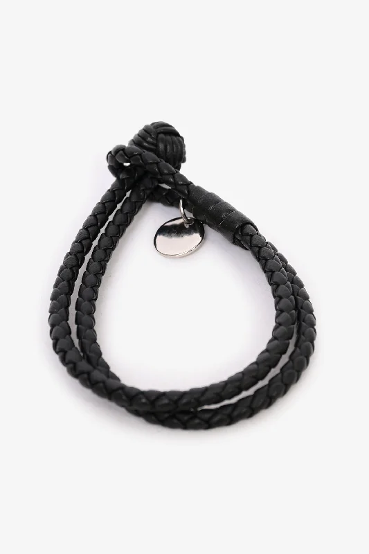 Handcrafted bracelet for women-Bottega Veneta Black Woven Leather Bracelet Mens