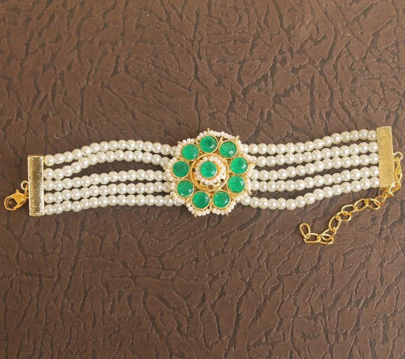 Sterling silver bracelet for women-Glass & Kundan Beaded Designer 4 Layer Bracelet