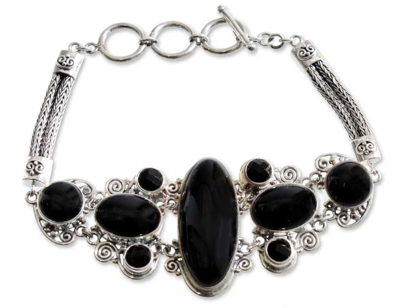 Simple bracelet for women-A Night To Remember Silver & Onyx Bracelet