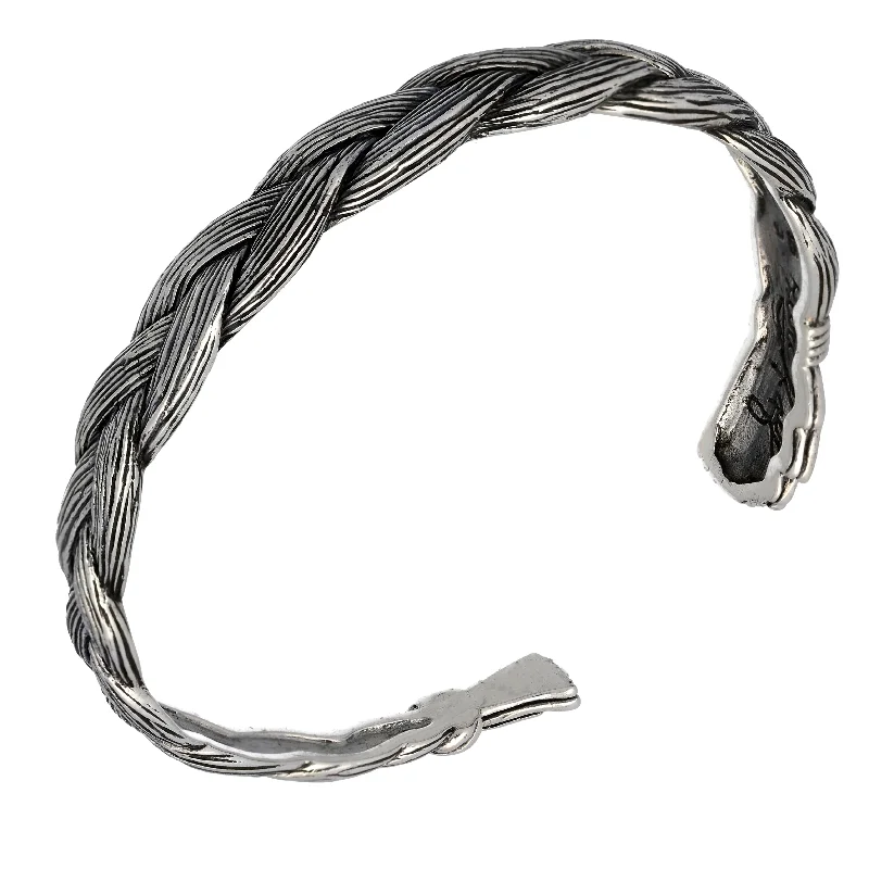 Gold plated bracelet for women-Wolfwalker Braided Sweetgrass Herb Sterling Silver Cuff Bracelet 7"