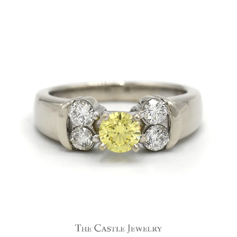 Black diamond ring for women-Yellow Diamond Ring with White Diamond Accents in 14k White Gold