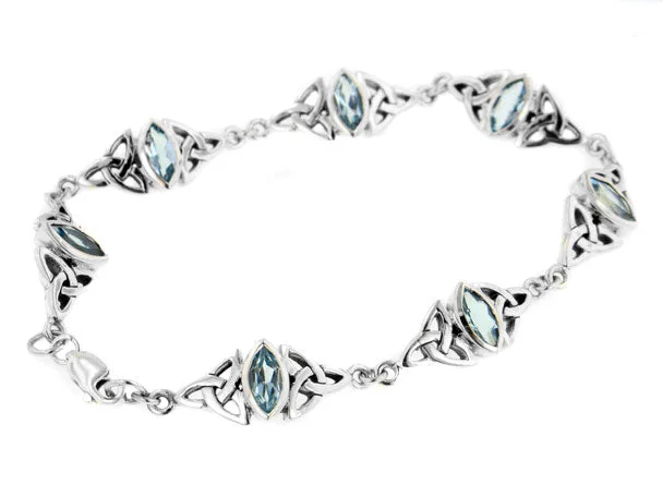 Fashionable bangle bracelet for women-Sterling Silver Blue Topaz Celtic Trinity Knot Bracelet