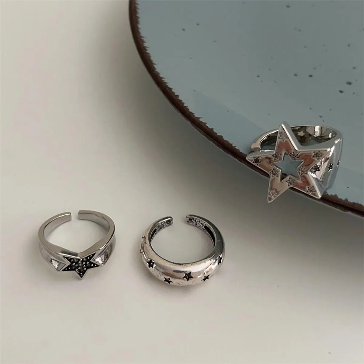 Birthstone engagement ring for women-Retro Star Copper Plating Open Ring