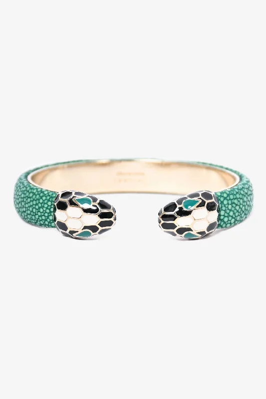 Simple bracelet for women-Bvlgari Green Serpenti Forever Leather Bracelet