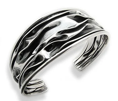 Crystal bangles for women-Wrinkled Unique Antiqued Crushed Can Sterling Silver Cuff Bracelet