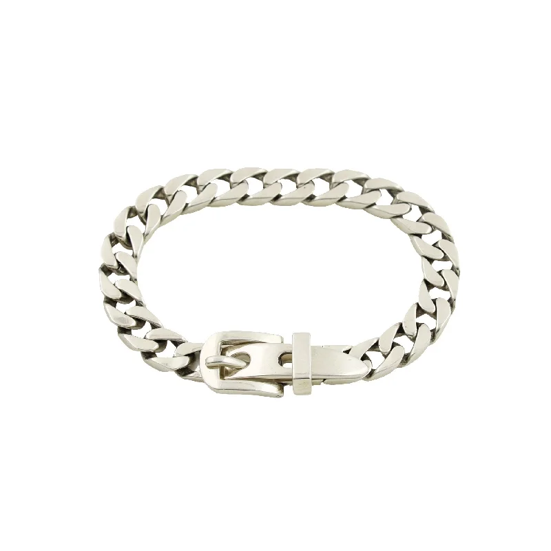 Bold bracelet for women-Silver "Belt Buckle x 8mm Curb Link" Chain Bracelet