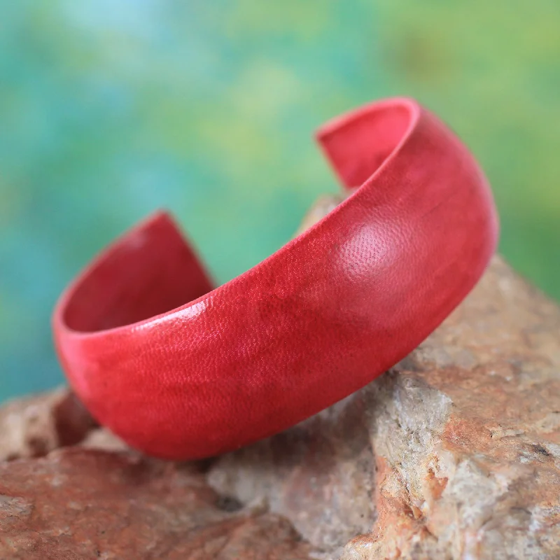 Unique bracelet for women-Annula in Red Leather Cuff Bracelet