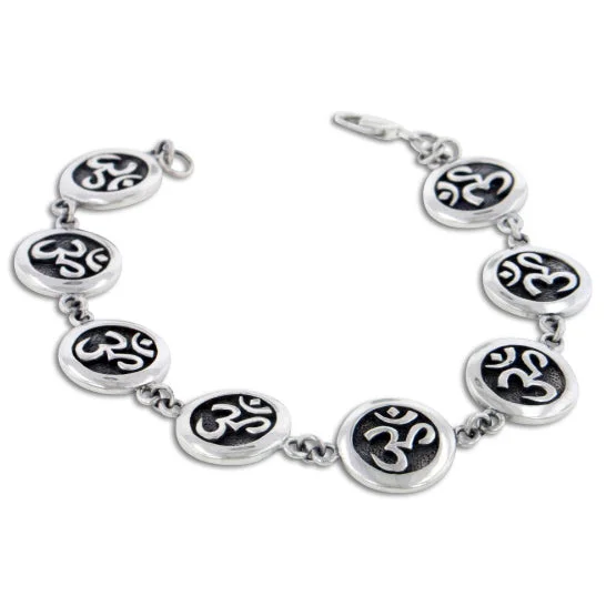 Vintage bracelet for women-Antiqued Sterling Silver OM Absolute Aum Symbol Yoga Bracelet 7"