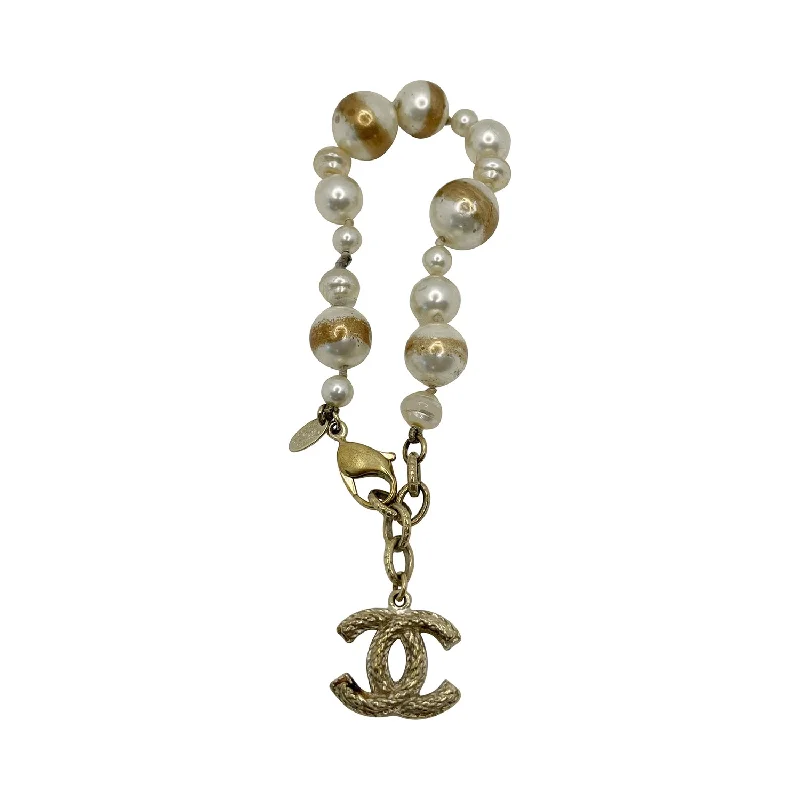 Silver bangle for women-Chanel CC Logo Pearl Bracelet