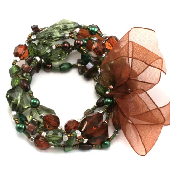 Fashion bracelet for women-Green and Orange Lucite Crystal Stretch Bracelet Set