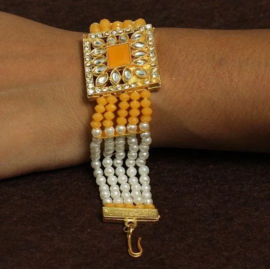 Adjustable bracelet for women-Kundan Work Acrylic Crystal Beads Bracelet