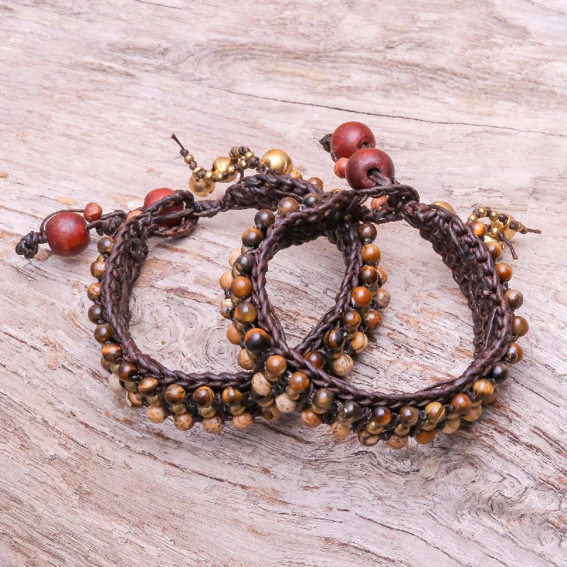 Stackable bracelet for women-Autum Voice Tiger's Eye and Jasper Wristband Bracelets (Pair)