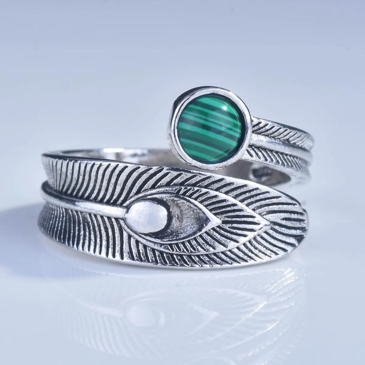 Double band ring for women-S925 Silver Retro Malachite Ring Female Model Opening Silver Jewelry Wholesale