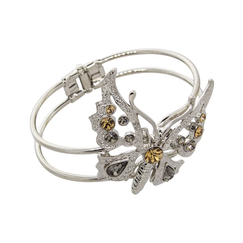 Cuff bracelet for women-1928 Jewelry® Silver-Tone Lt. Topaz And Black Diamond Crystal Butterfly Hinge Cuff Bracelet