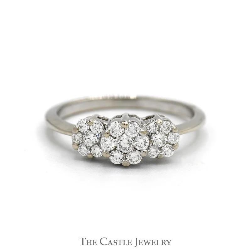 Wedding ring for women-1/2cttw Triple Flower Diamond Cluster Ring in 14k White Gold