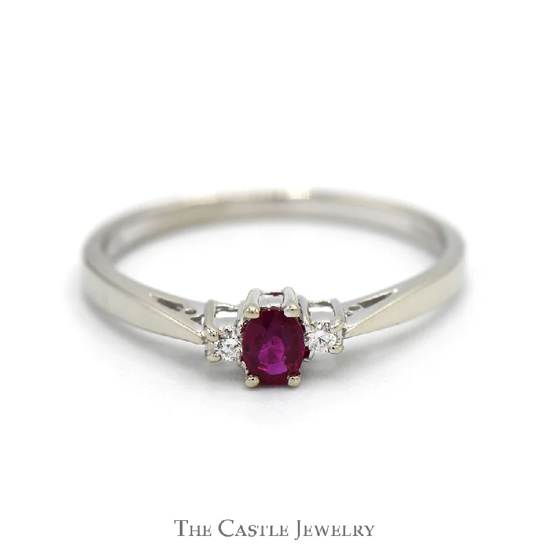 Classic gold ring for women-Oval Ruby Ring with Diamond Accents in 14k White Gold