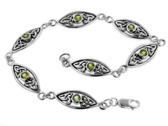 Diamond bracelet for women-Sterling Silver Peridot Celtic Trinity Knot 7" Link Bracelet