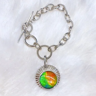 Crystal bracelet for women-Ammolite Bracelet Sterling Silver ORIGINS Chain Link Bracelet