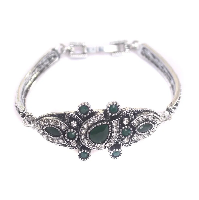 Handmade bracelet for women-German Silver Tready Stone Bracelet Green